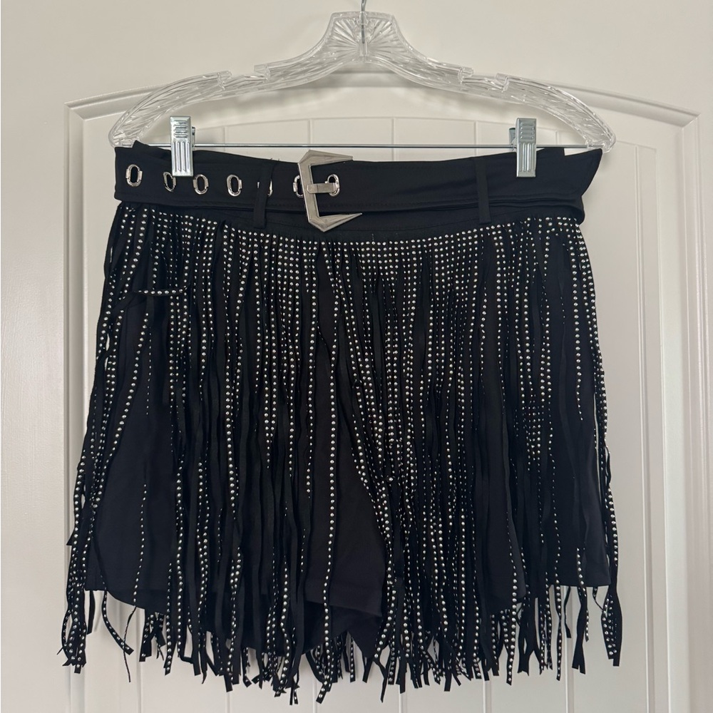Black Fringe Skirt with Silver Accents
